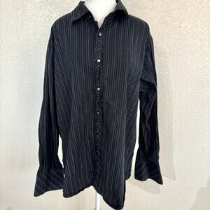 Vintage Utility Button Up Shirt Mens X-Large Black Pinstripe 90s Y2K Classic